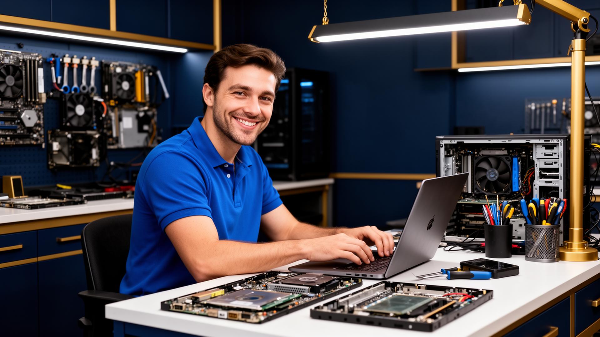 Professional technician repairing a laptop at Rudra Enterprise